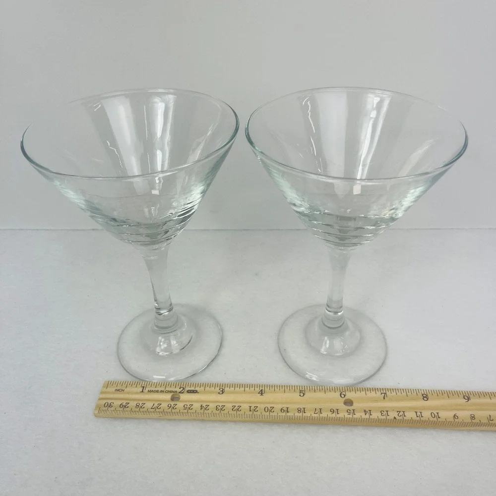Set of 2 Clear Glass Martini Glasses Classic Stemmed Cocktail Barware 7.25in